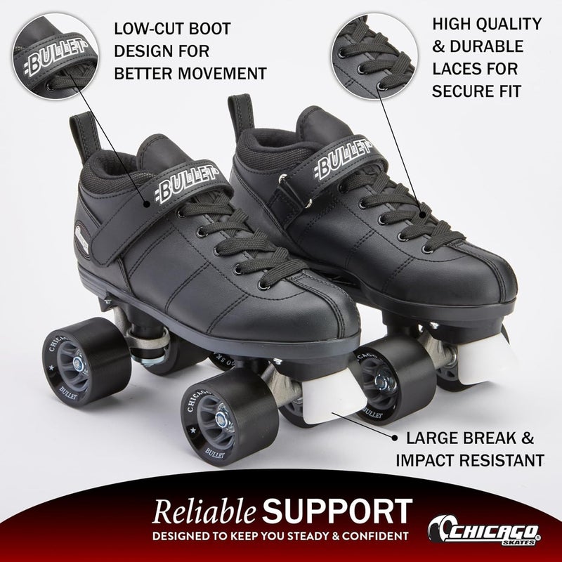 Chicago Skates زلاجات شيكاغو بوليت سبيد كواد رولر - متينة، أداء عالي، أحذية زلاجات داخلية/خارجية للشباب للنساء والرجال للمبتدئين بعجلات يوريثان 62 مم وأحذية كاحل منخفضة للرشاقة - Image 3